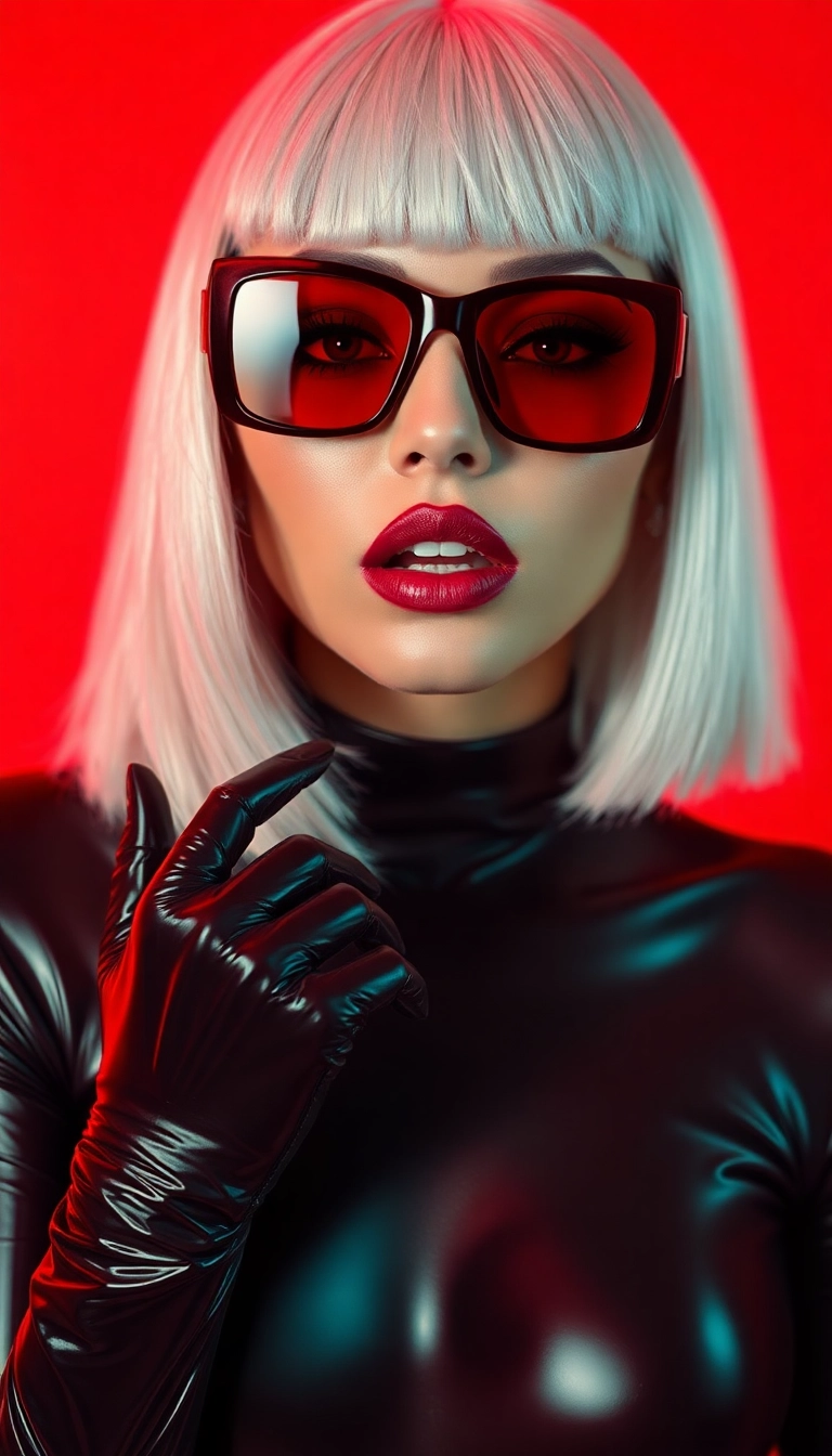 Best Inspiring Y2K Woman Fashion Model in Black and Red Phone Gorgeous Background